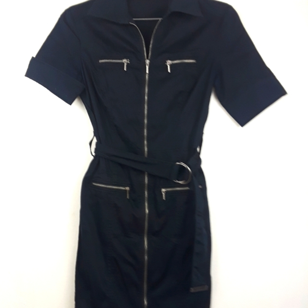 Express Navy Zip Up Stretch Cotton Shirt Dress Size 2